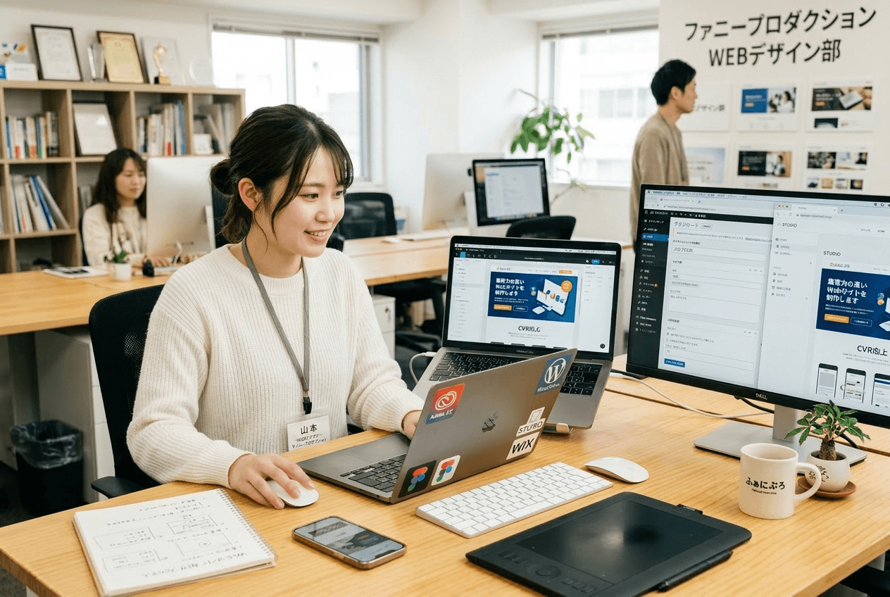 Webサイト制作のイメージ。パソコンでウェブサイトを編集している様子